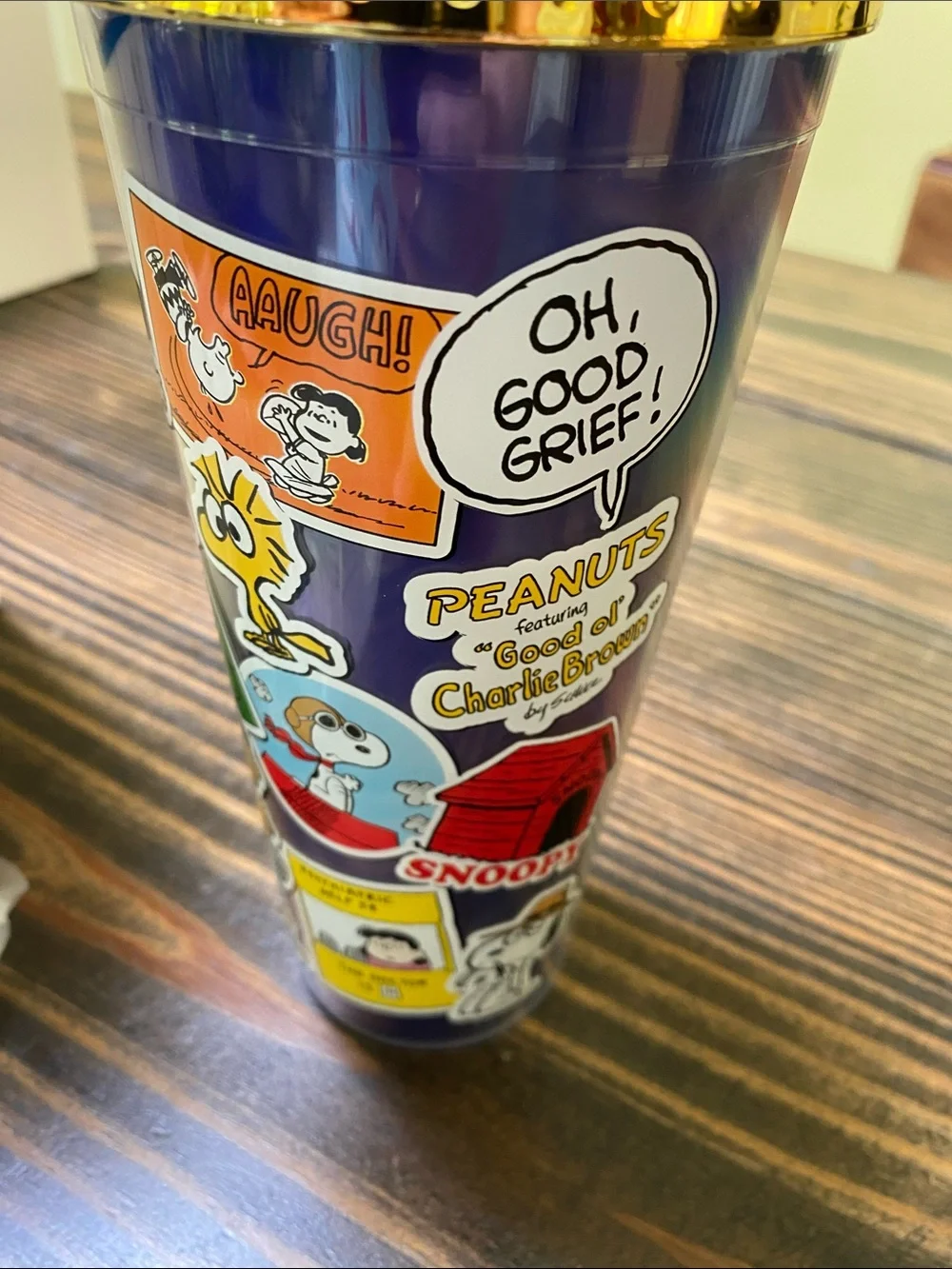 Peanuts Navy Blue Tumbler with Gold Lid NIB